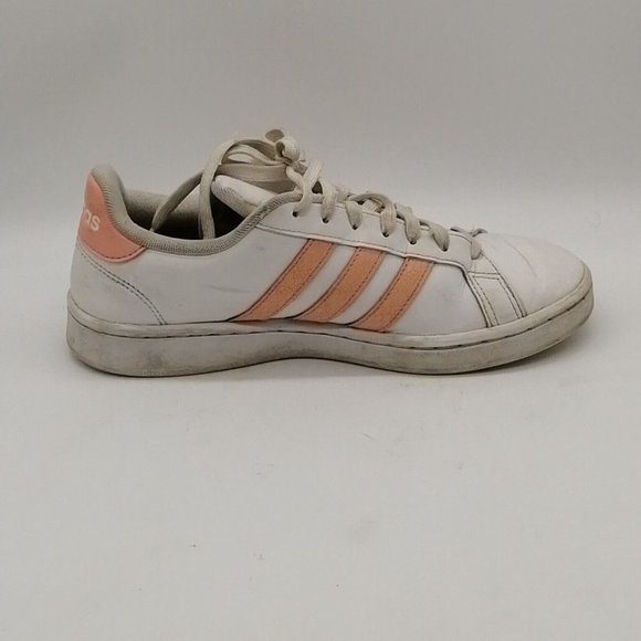 Adidas Womens Sneaker White Pink Trim Lace Up Walking Shoe Round Toe Low Top 8.5 - Picture 2 of 11